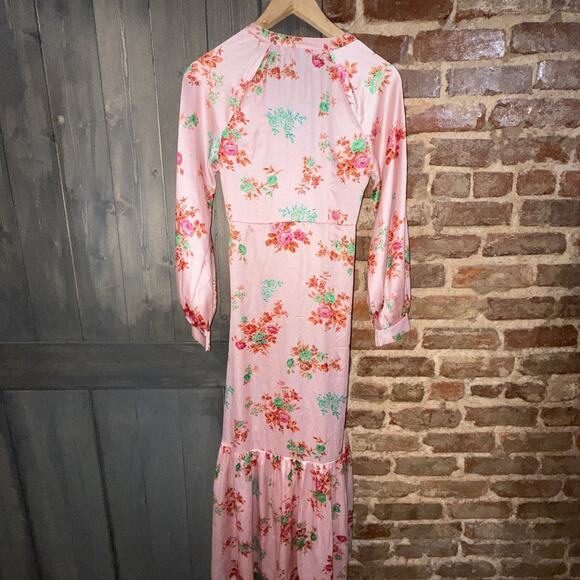 asos Design Pink Tea Dress Floral Babydoll Bust Button Sz 0 Y2K Prairie Festival - Picture 4 of 12